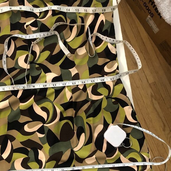 Tahari ASL Abstract Print Green Brown Cream Sleeveless Midi Dress Sz14 - Picture 16 of 16